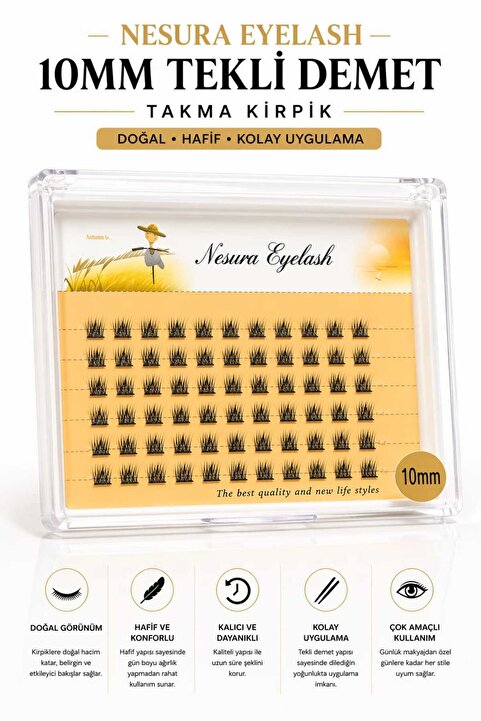 eyelash Nesura Tekli Kirpik Takma Kirpik Gerçek Kıl 10 mm - 5 li sıra
