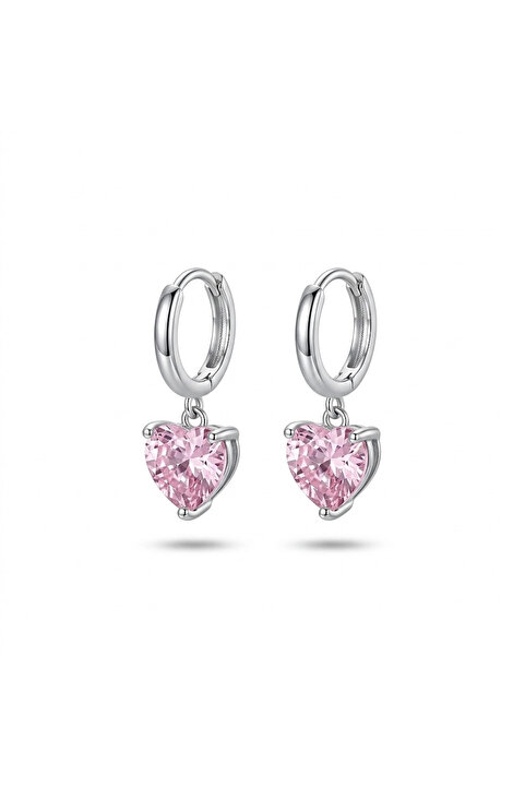 h&b design jewel Pembe Taşlı Silver Kalpli Küpe
