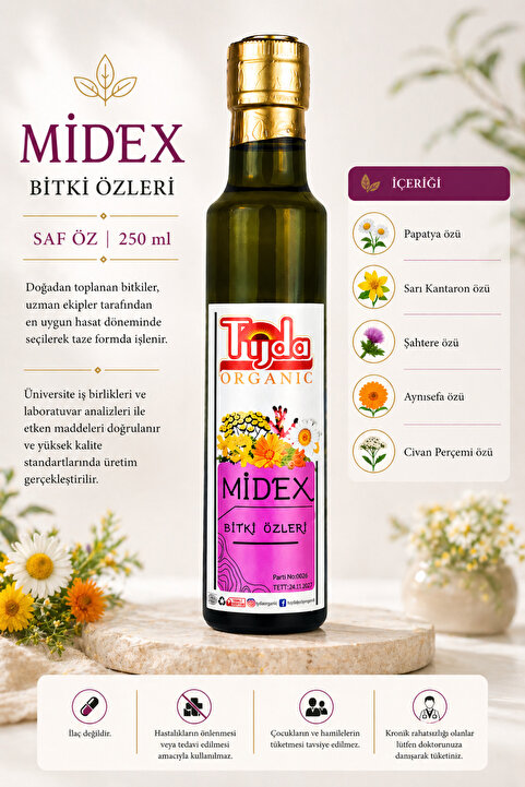 TİJDA Midex Taze Bitkilerden Saf bitki özleri karışımı sıvı formda 250 ML