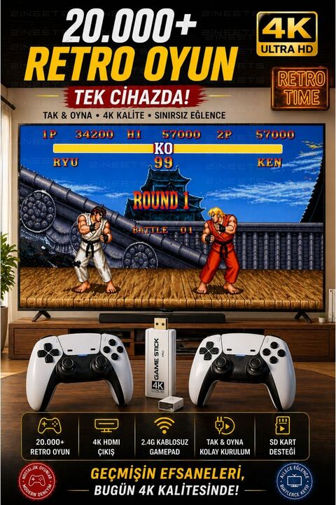Zineets 20000 Pro Klasik Oyunlu Kablosuz Atari Retro Oyun Konsolu Ps5 Görünümlü Game Stick Nostalji