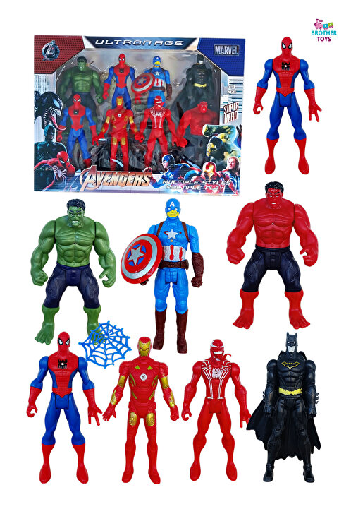 Brother Toys Yenilmezler 8'li Figür Oyuncak Örümcek Adam Hulk Kaptan Amerika Batman Demir Adam Venom