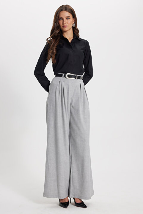 Tudors Kadın Slim Fit Dar Kesim %100 Pamuk Spor Yaka Gizli Pat Uzun Kol Düz Oxford Leke Tutmaz Siyah Gömlek