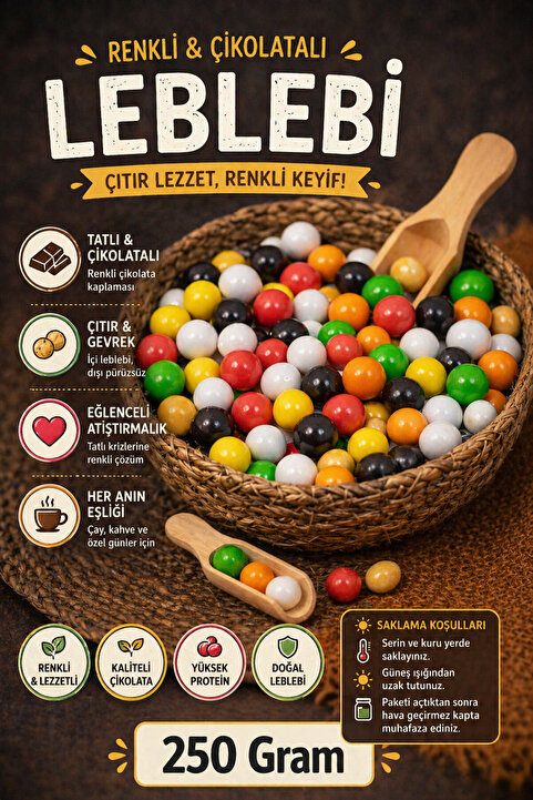 ÜLKÜ KURUYEMİŞ (250 GR) Kakaolu Renkli Çikolatalı Leblebi %100 Taze Hediyelik Tatlı Atıştırmalık