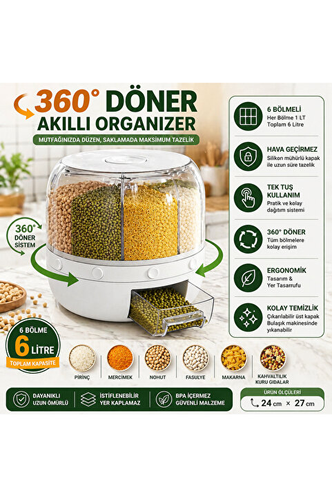 Genel Markalar 6 Kg Gıda Ve Bakliyat Organizeri, Organizer, Saklama Kabı, Mutfak Dolabı