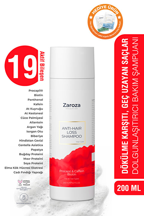 ZAROZA Saç Dökülme Karşıtı Hızlı Uzamaya Yardımcı Güçlendirici Procapil Biotin Şampuan 200ml Erkek Kadın
