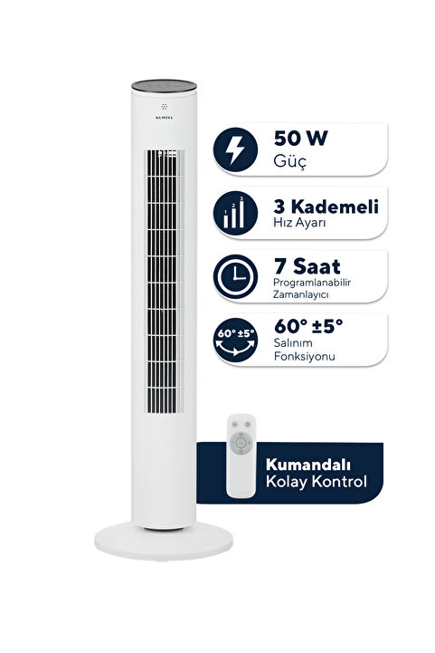 KUMTEL KTF-360 Kule Tipi Vantilatör Beyaz