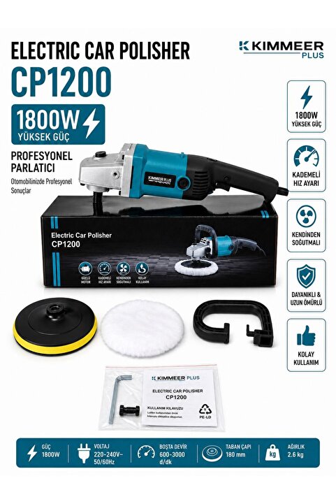 Jetta Power Tools Kimmeer Plus 180 Mm 1800 Watt Devir Ayarlı Polisaj Makinesi 6 Kademeli Pasta Cila Kiti