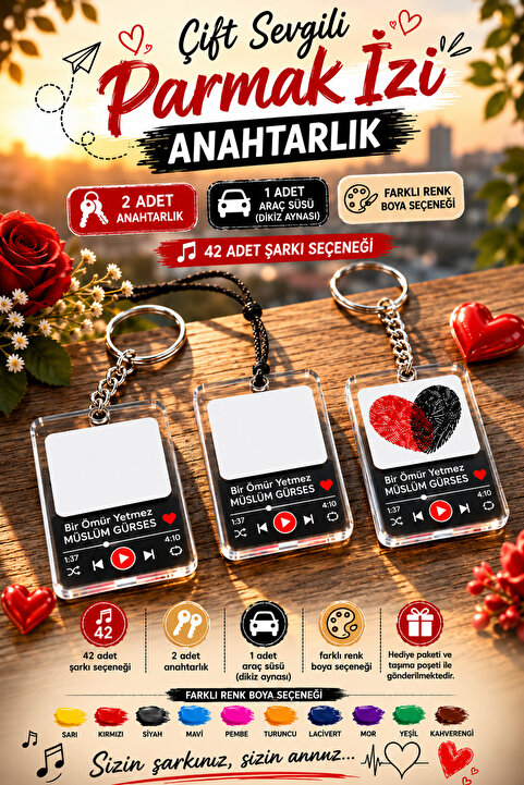 BİRBEYSTORE Sevgiliye Anlamlı Hediye Çift Sevgili Parmak İzi Anahtarlık Araba Ayna Süsü