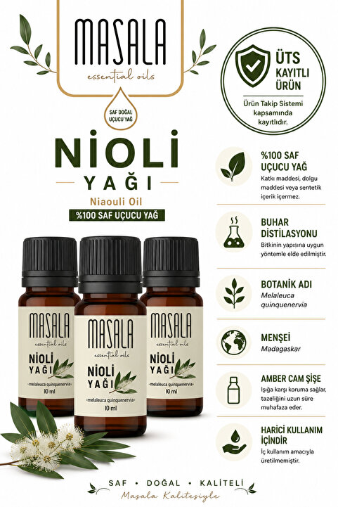 Masala Nioli Yağı 10 ml X 3 Adet Niaouli Oil %100 Saf Içerik
