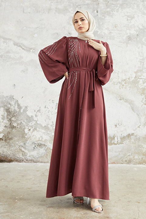 VAVİNOR Viona Taşlı Abaya - Gül Kurusu