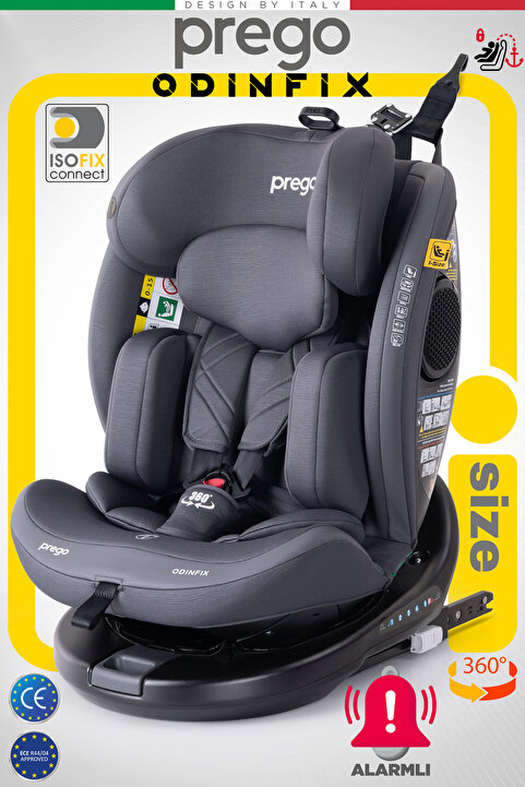 Prego Odinfix Alarmlı 360 Derece Dönebilen -0-36 Kg -İ-Size Belgeli - Top Tetherlı Oto Koltuğu