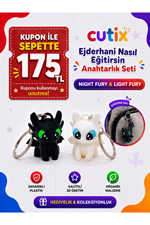 Cutix Dişsiz & Işığın Öfkesi Anahtarlık Seti Ejderhanı Nasıl Eğitirsin Gecenin Öfkesi Toothless Light Fury