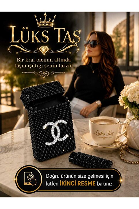 Lüks Taş Taşlı Sigara Kutusu & Çakmak ( Kısa Kalın)