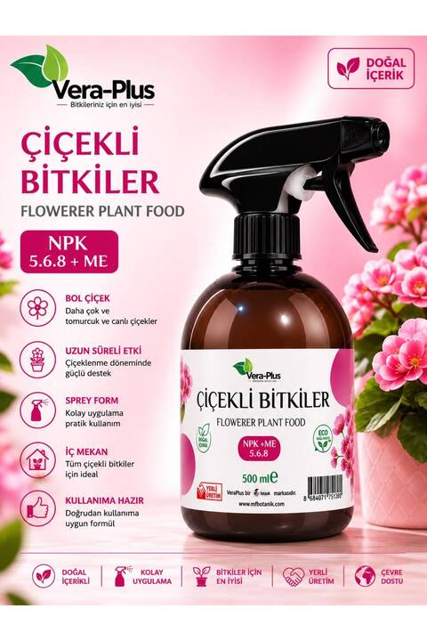 MF Botanik VERA-PLUS ÇİÇEKLİ BİTKİLER İÇİN ÖZEL SPREY SIVI BİTKİ BESİNİ 500 ML