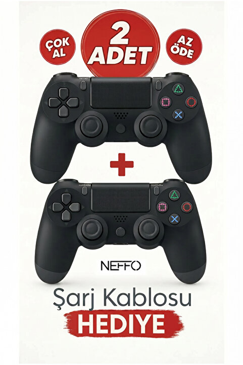 NEFFO Ps 4 Joystick Tablet Telefon Pc Uyumlu Titreşimli Oyun Kolu 2 Adet - Şarj Kablo Hediyeli