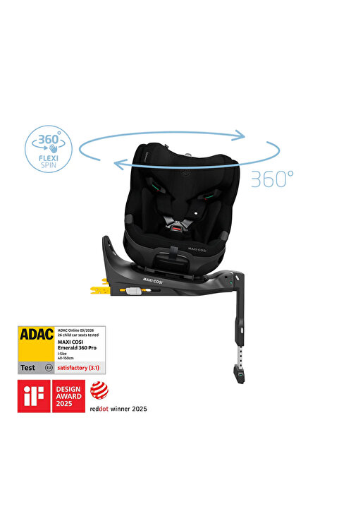 Maxi-Cosi Emerald 360 Pro I-Size Dünyanın İlk Kızaklı, Araç Dışına Çıkabilen, ADAC'lı, 360 Dönebilir Yatabilir 0-36 kg Bebek Oto Koltuğu Authentic Black