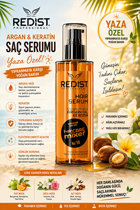 Redist Argan & Keratin Saç Serumu – Onarıcı Ve Güçlendirici Bakım -Vegan 125 ml