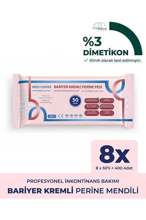 MED-COVER Bariyer Kremli Perine Bölgesi Temizleme Pedi/mendili 50'li - 8 Adet