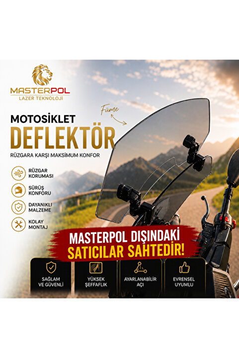 MASTERPOL FÜME Deflektör MODEL 1 Rüzgar Saptırıcı Siperlik Şeffaf Motor Camı Cam Uzatma
