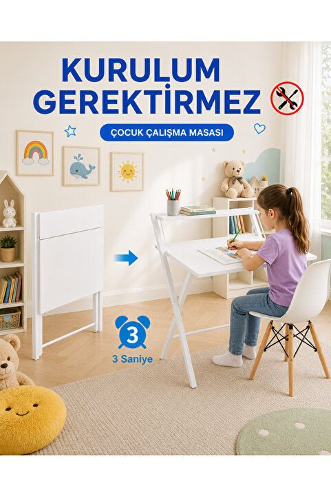 Unisoft Metal Ayaklı Laptop Masası Katlanır Çalışma Masası Raflı Masa Katlanır Laptop Sehpası Dobo Beyaz Beyaz