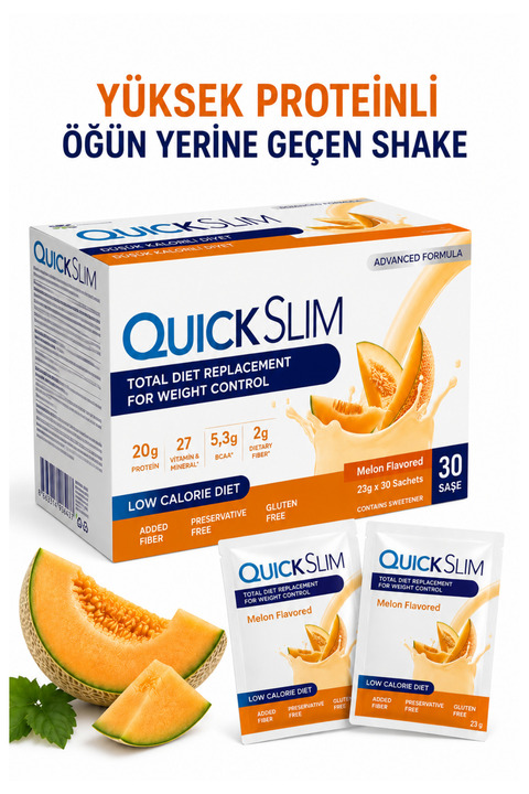 NUTRIPHARMA Quick Slim Öğün Yerine Geçen Shake - 30 Saşe Öğün Tozu - Kavun Aromalı - Protein Shake