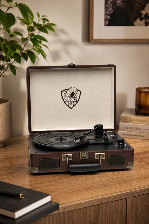 REG Vintage 102B Plus Plak Çalar Şarjlı Bluetooth Dahili Hoparlörlü Metal İğneli Kahverengi