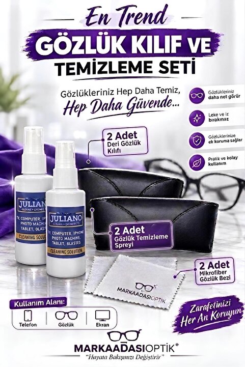 JULIANO 2li Gözlük Kılıfı, Silme Bezi Ve Temizleme Seti