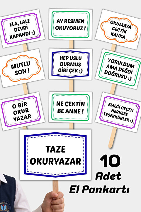 Metranya Okuma Bayramı Konuşma Balonları 10 Adet Artık Okuyorum El Pankartı Okuma Yazmaya Geçtim Hatırası