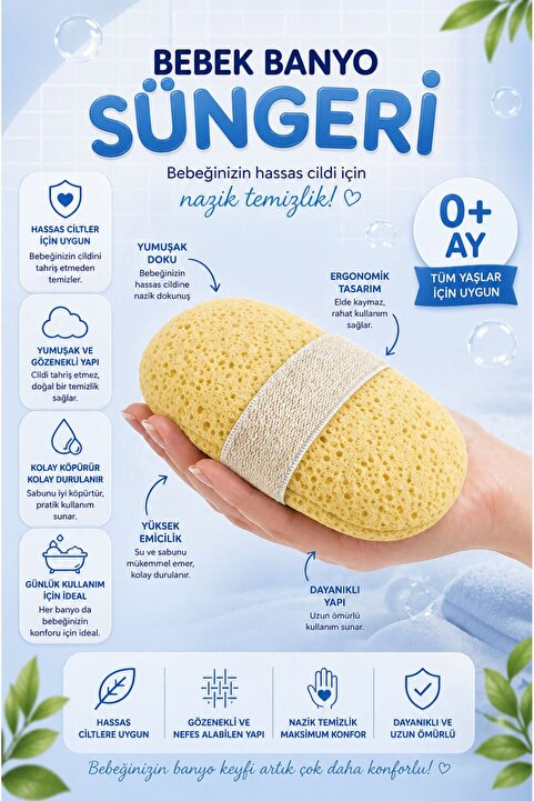 MorBebe Bebek Banyo Süngeri Ve Cocuk Banyo Lifi Ve Sungeri, Bebek Yikama Süngeri (SABUN KOYMA CEPLİ)