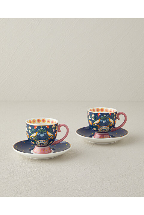 English Home Wingy New Bone China 4 Parça 2 Kişilik Kahve Fincan Takımı 100 ml Lacivert