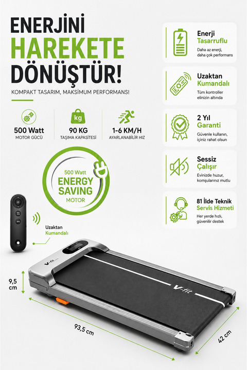 VFİT V-Fit Flat Koşu Bandı 34x79 cm Minimal Yürüyüş Bandı Uzaktan Kumandalı & Eğimli