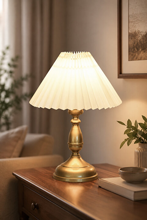 LUMINZO Zebra Modern Tasarım Eskitme Metal Abajur Şık Dekoratif Masa Lambası