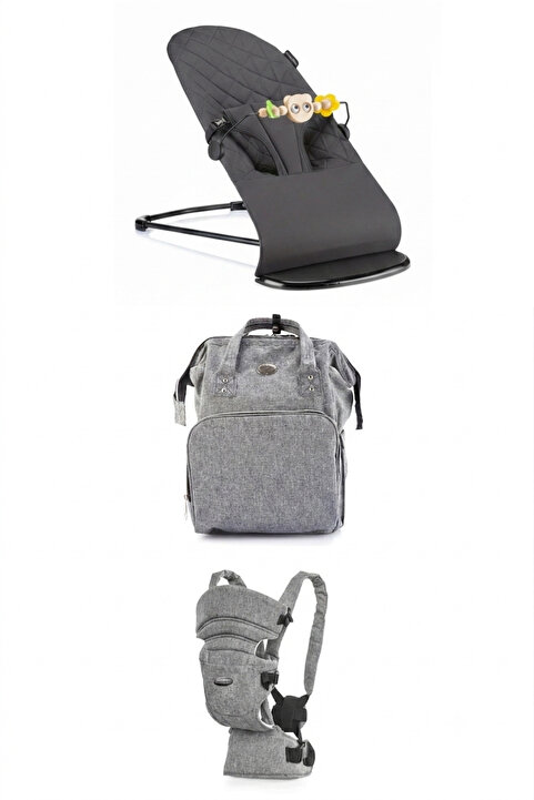 Tommybaby Premium 3'Lü Set-Ana Kucağı-Çanta-Kanguru Füme