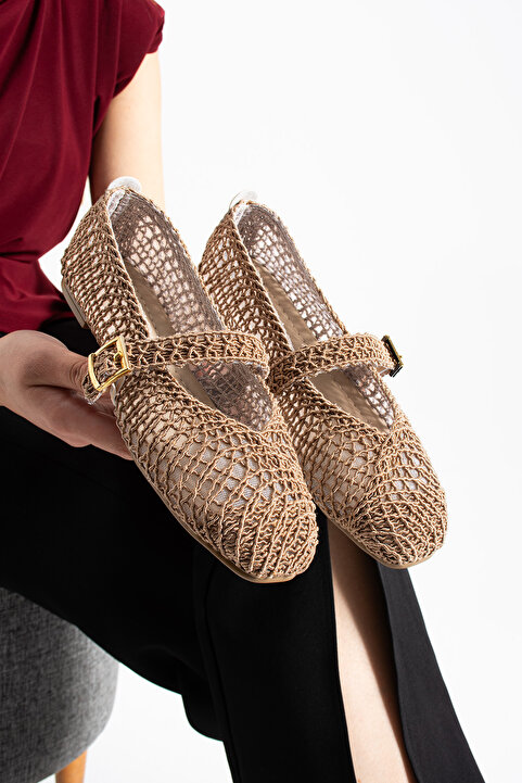 star shoes Vizon Örgü Kadın Babet Yumuşak Taban Günlük Ayakkabı