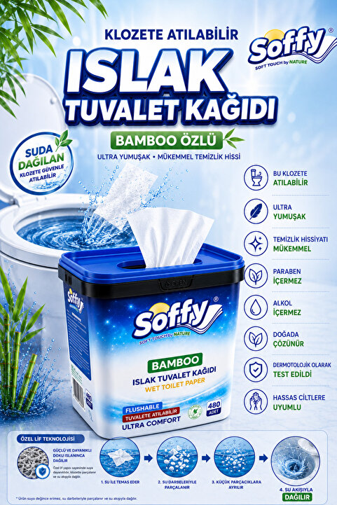 Soffy Islak Tuvalet Kağıdı Tuvalete Atılabilen Flushable Tuvalet Kağıt 480 Adet