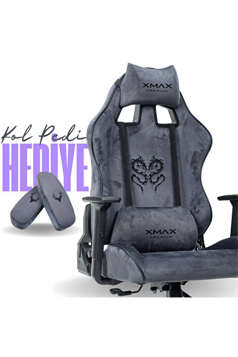XMAX / Rio Balerion Antrasit Gri Kadife Terletmez Kumaş Gaming Oyuncu Koltuğu / 120 Kg Taşır