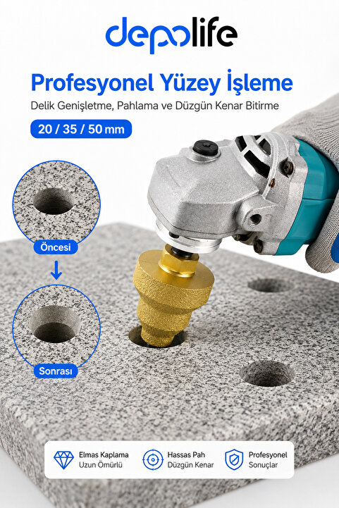 Depolife Mermer Fayans Granit Delik Genişletme Pahlama Parlatma Konik Için Elmaslı Pah Freze Ucu 20-35-50mm