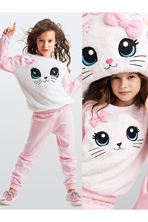 Denokids Baby Cat Kız Çocuk Yumuş Eşofman Takım
