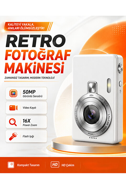 FaroxTech Retro Kamera | Nostaljik | 16X Zoom | Video - Fotoğraf Çekimi | Hafıza Kartı Desteği !