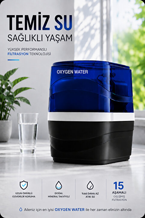 OXYGEN WATER Premium 15 Aşamalı Nsf Onaylı Antibakteriyel Çelik Su Tanklı Su Arıtma Cihazı