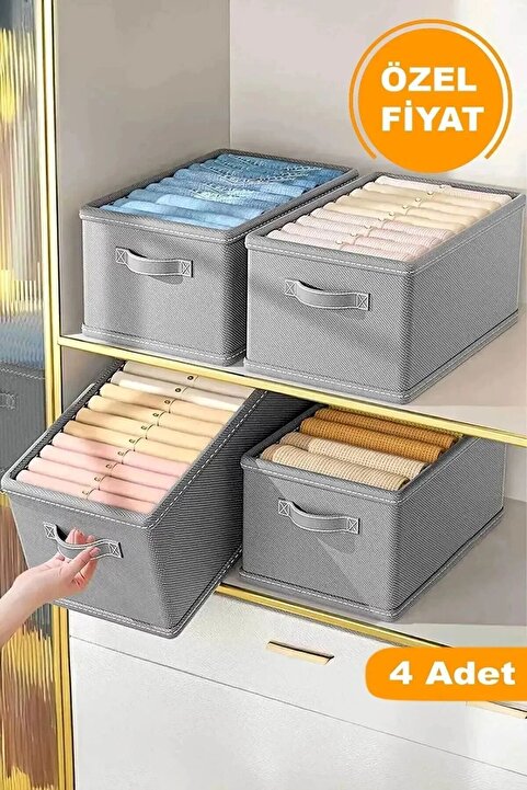 She Berrak 4 ADET ANTRASİT Dolap Düzenleyici, Katlanabilir Kıyafet Saklama Kutusu-45 Cmx25 Cmx20cm