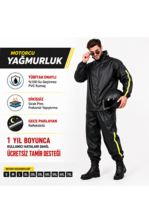 Bursahatırası Kurye Motorcu Yağmurluk %100 Su Geçirmez Dikişsiz Reflektörlü Alt Üst Takım