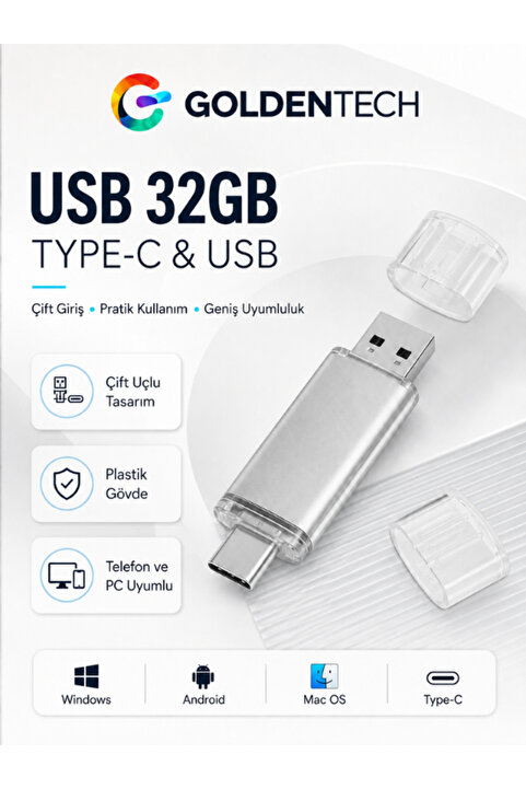 Golden Tech 2 In 1 Çift Taraflı Type-c Usb 2.0 32 Gb Usb Bellek