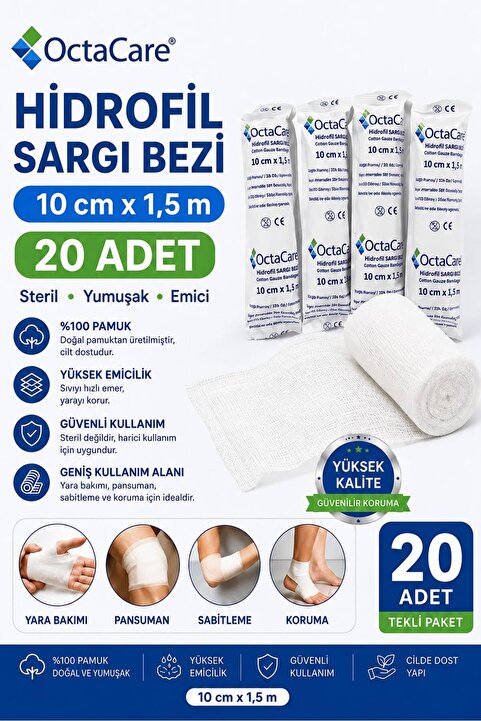 octamed Octacare Hidrofil Sargı Bezi 10cm X 1,5m 20'li Tek Paket
