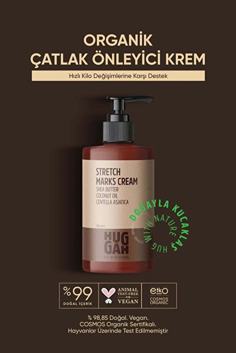Huggah Organik Doğal Çatlak Önleyici Cilt Bakım Kremi 180ml – Yoğun Nemlendirici Onarıcı – Tüm Ciltler Için