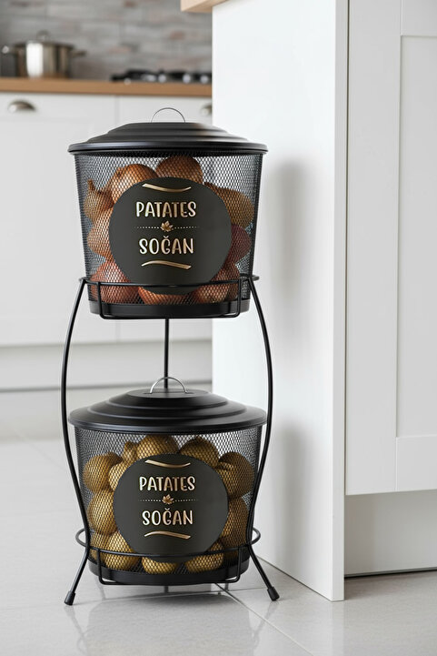 MG HOME Venon Sebzelik Metal Patates Soğan Kovası - Sebzelik - Patates Soğanlık Sepeti