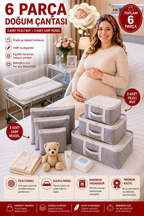 Özlem Toys Baby Doğum/Hastane Çıkış Çantası Fileli 6 Parça