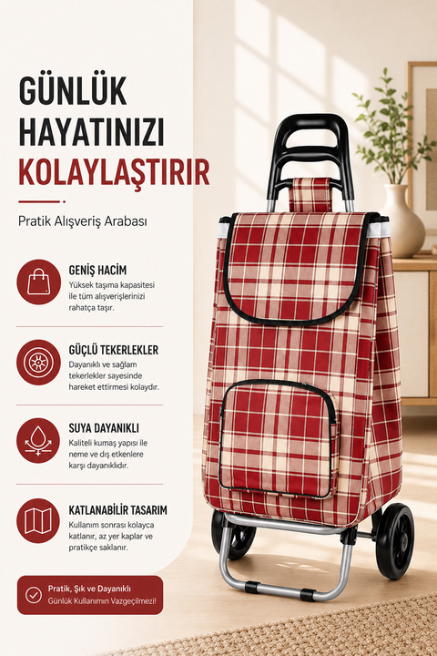 Vadi Katlanabilir Ses Yapmaz Tekerlekli Su Geçirmez Çantalı Alüminyum Gövdeli Pazar Arabası