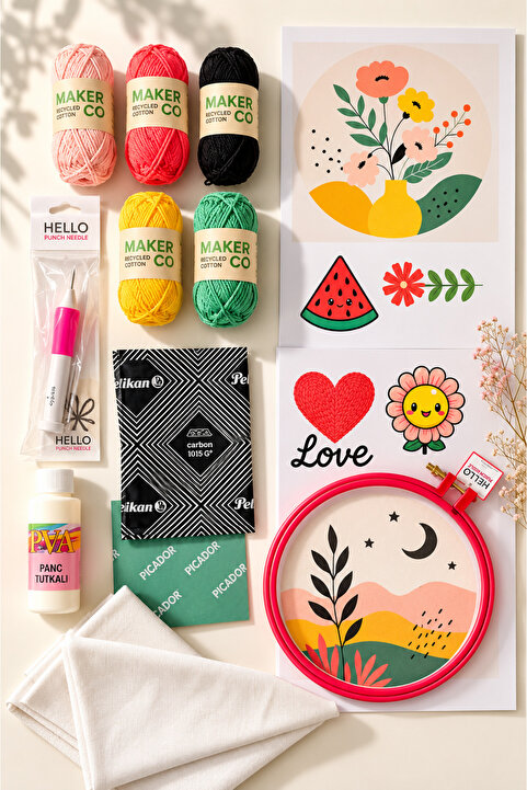 LİVA CRAFT Art & Craft Punch Seti Başlangıç Kiti, Punch Malzemeleri Kiti, Hobi Kiti Tam Set