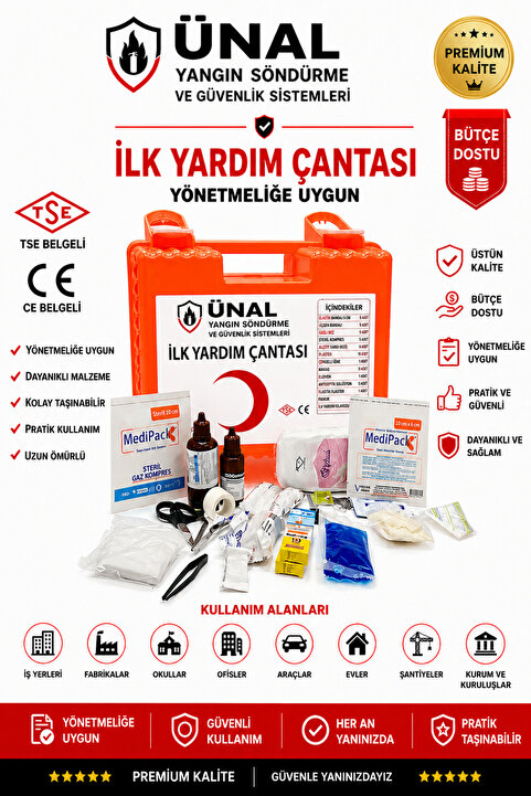 ünalgrup İlk Yardım Çantası Duvar Tipi Araç,, Okul, Trafik, İş Yeri İlk Yardım Ekipmanı A kalite